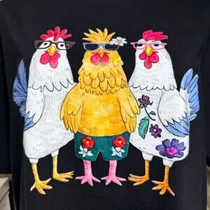 Chickens in Glasses Womens T Shirt Top Short Sleeve Pullover Crew Neck Black 2X